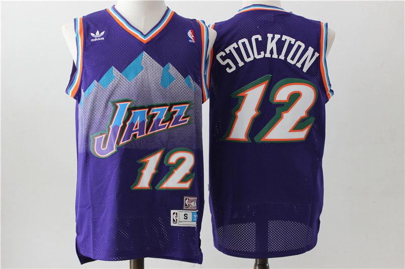 Men Utah Jazz #12 Stockton Purple Throwback NBA Jerseys->los angeles lakers->NBA Jersey